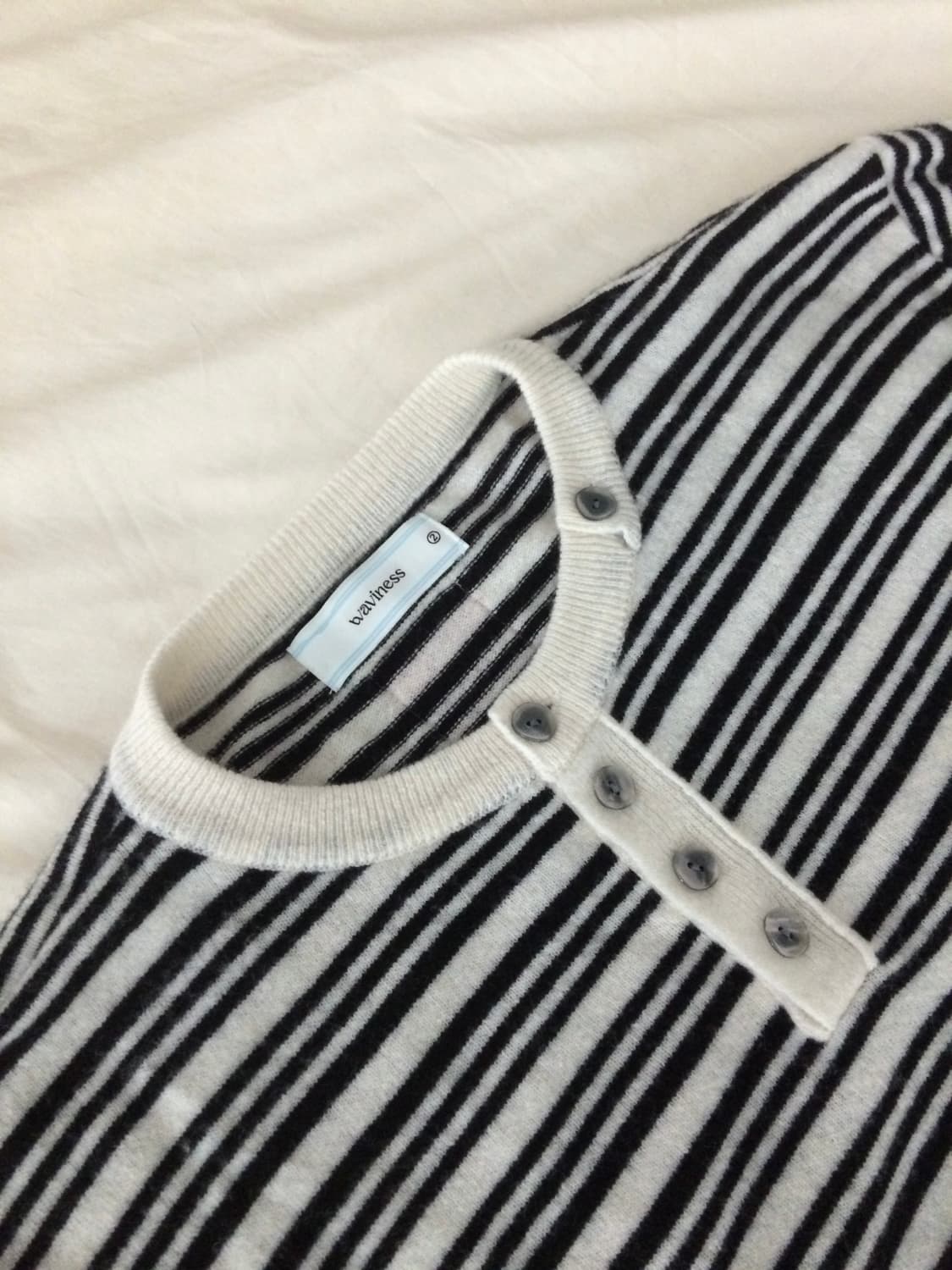 [Size 2] 웨이비니스 헨리넥 스트라이프 니트 아이보리 상품이미지3