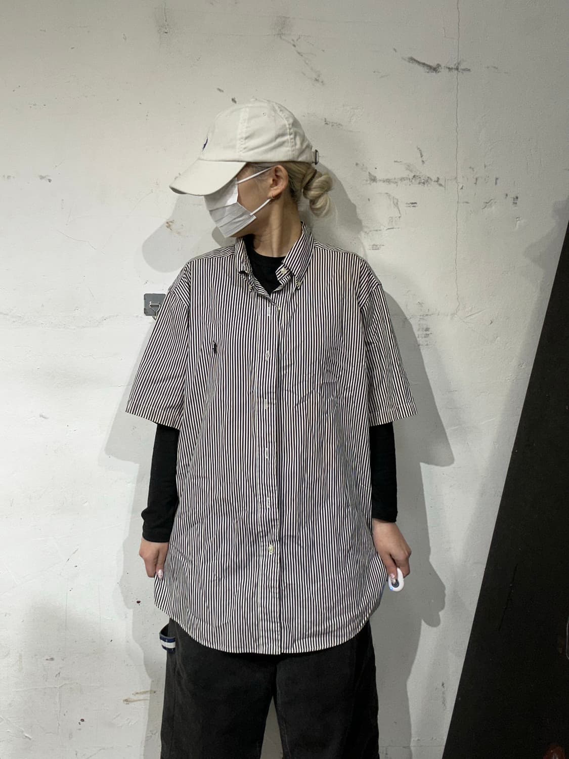 랄프 로렌 블랙 스트라이프 오버핏 반팔 셔츠 XL 상품이미지2