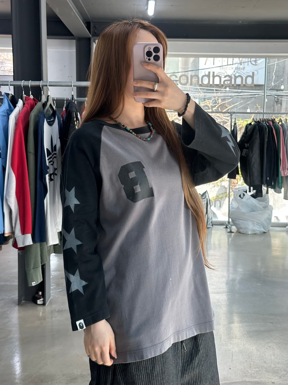 베이프 스타 래글런 티셔츠 차콜블랙 상품이미지4