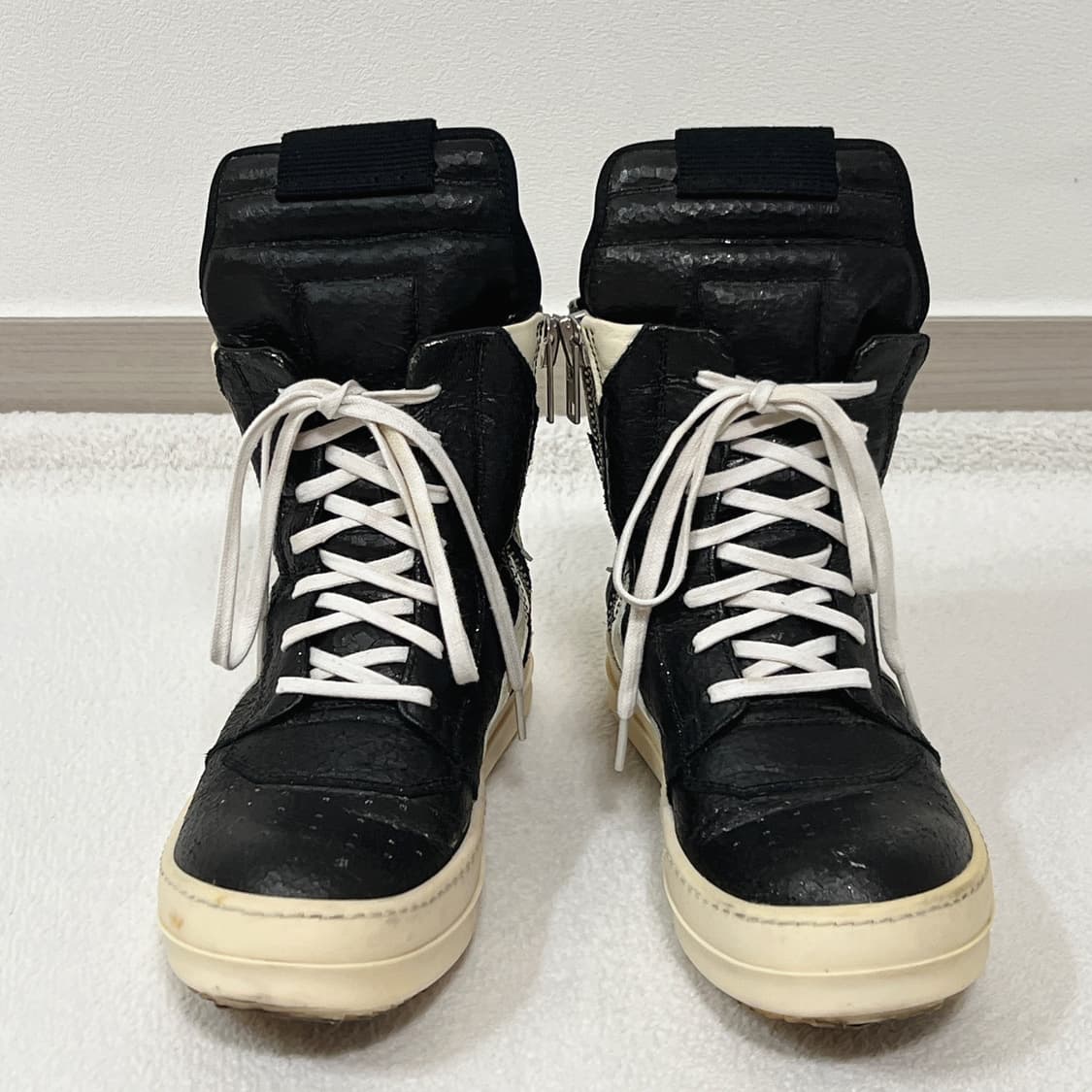 릭오웬스 16SS 지오바스켓 모노크롬 크랙 레더 메탈릭 상품이미지3