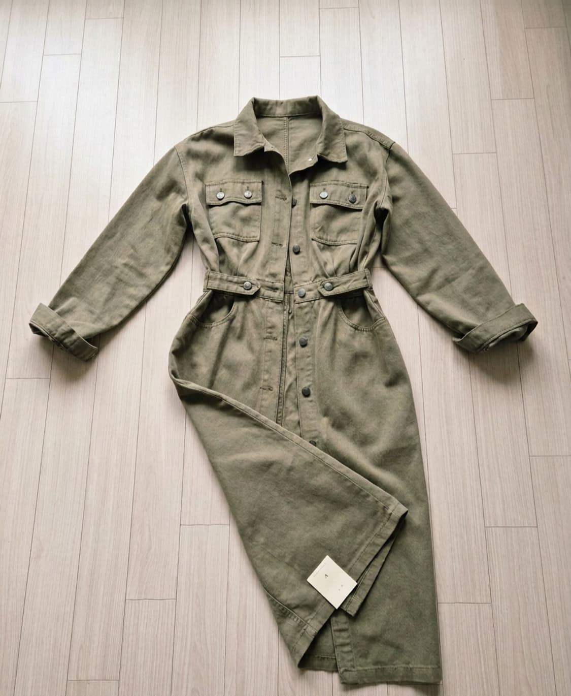 세련된 카키 코튼 롱 원피스 / 자켓 겸용 (허리라인 조절 가능) 상품이미지2