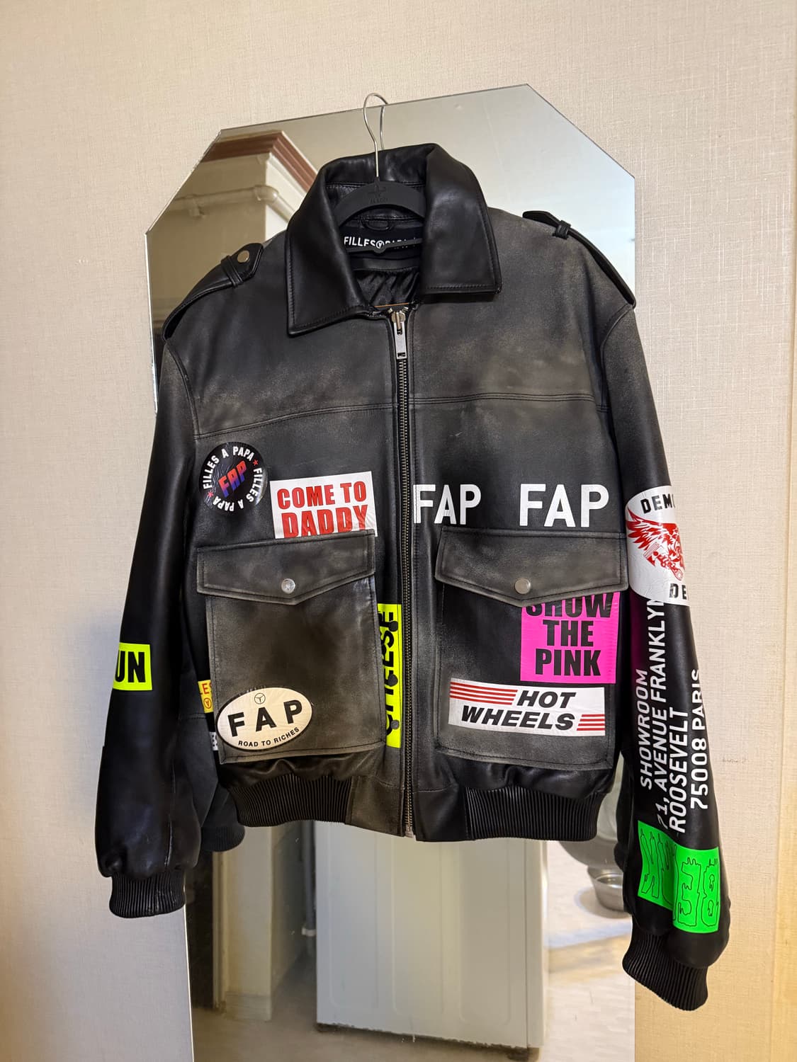 FILLES A PAPA 램스킨 패치워크 가죽 자켓  상품이미지1