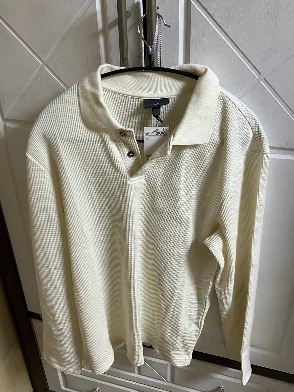 H&M 와플 긴팔티 아이보리 m 상품이미지1