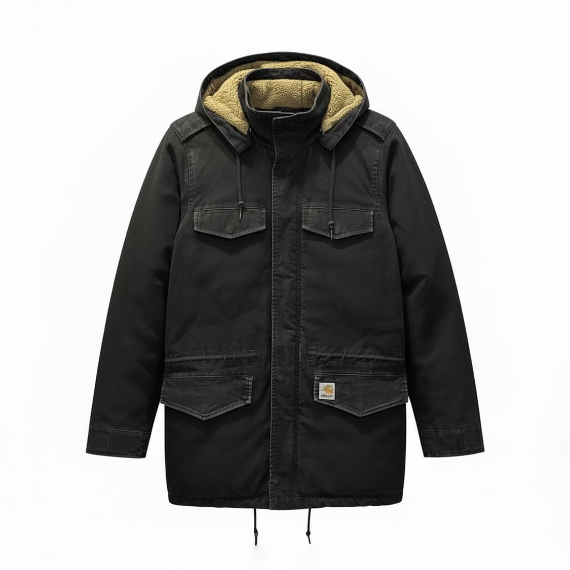 칼하트 후드 필드 자켓 쉐르파 안감 4포켓 스트링 디테일 블랙 상품이미지1