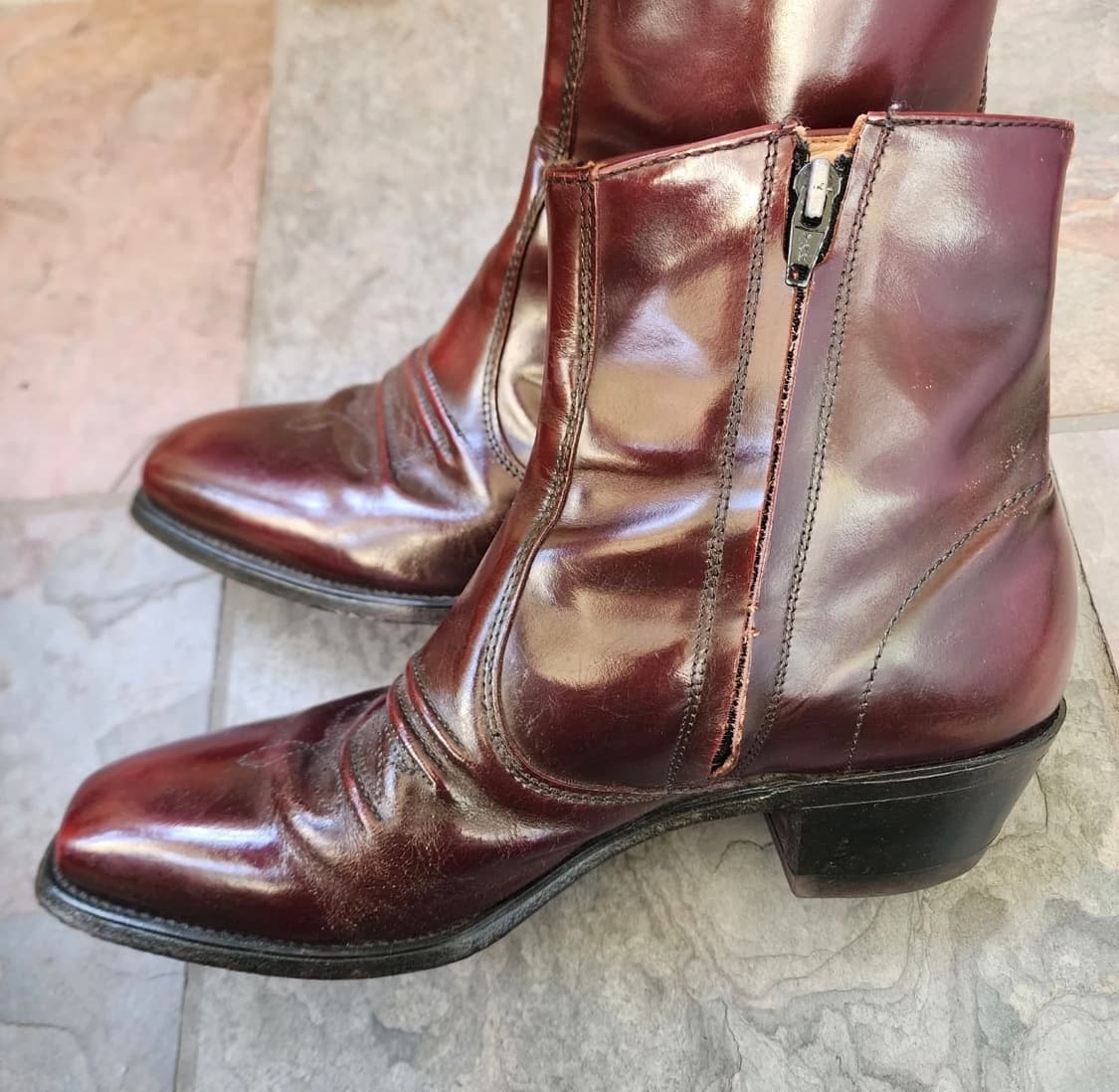 Sears 웨스턴 스퀘어토 집업 버건디 레더 숏부츠 9D 상품이미지8