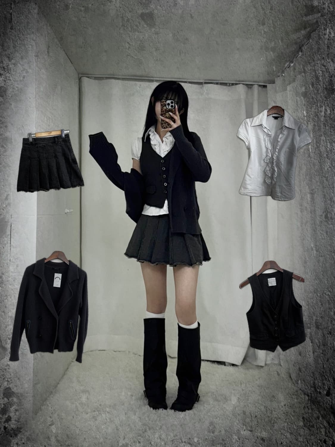 무채색 니혼진 사와코깔 딱붙 코디세트 상품이미지1