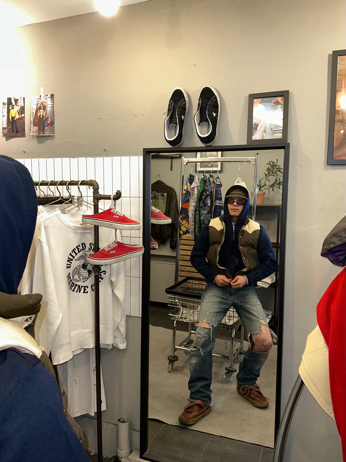 Sugar Cane leather yoke T/C down vest 상품이미지2