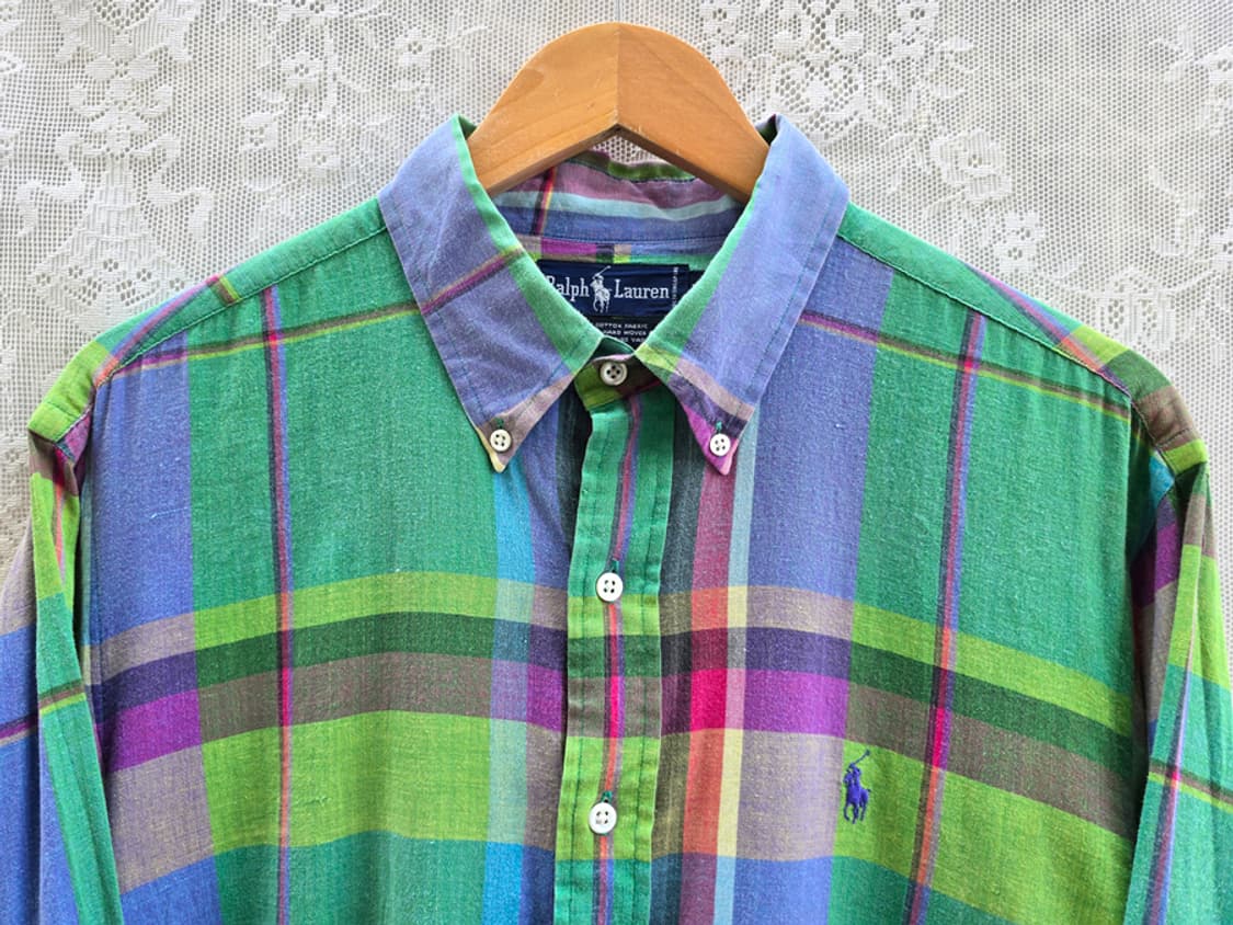 90s 랄프로렌 마드라드 헨드우븐 체크 셔츠 상품이미지2