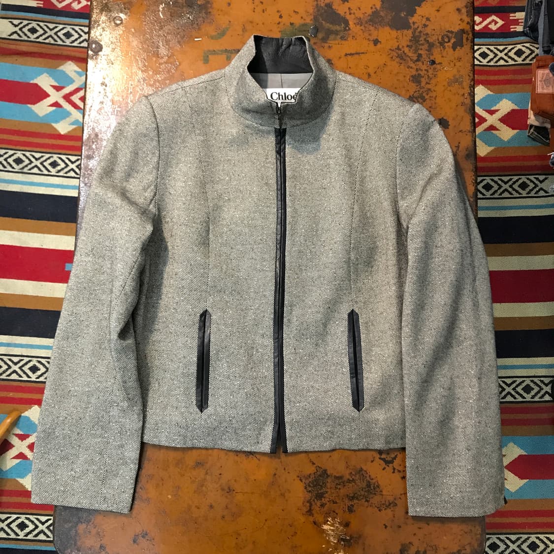 90s Chloe 끌로에 레더 배색 집업 자켓 여성 55 사이즈 상품이미지2