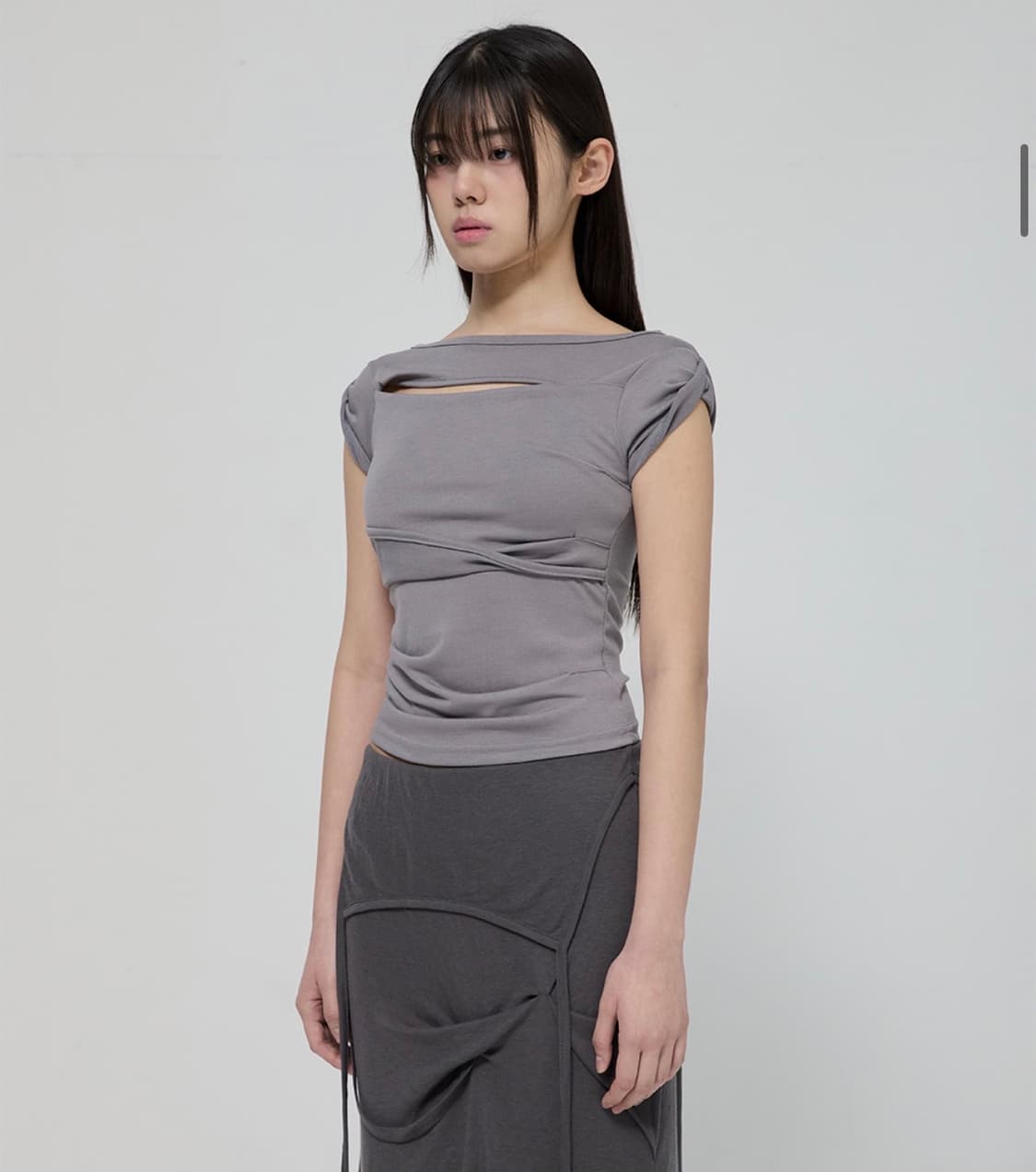플레어업 Asymmetrical Draped Roll-Up T-Shirt 상품이미지1