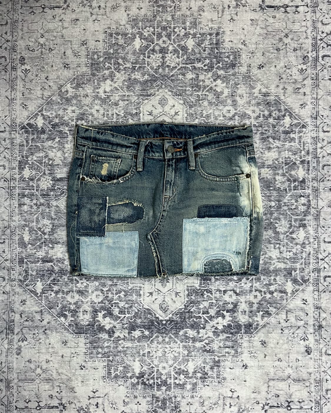 Y2K Distressed Patchwork Denim Skirt 상품이미지1