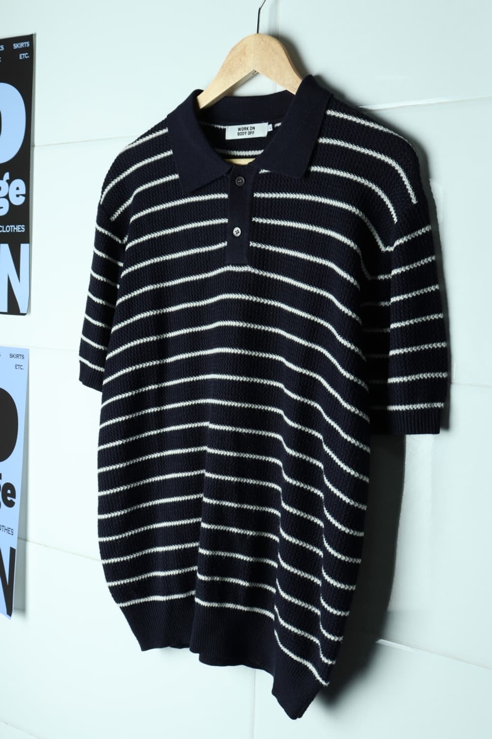 (L-XL) 워크온바디오프 반팔 카라 티셔츠 와플 스트라이프-H32919 상품이미지1