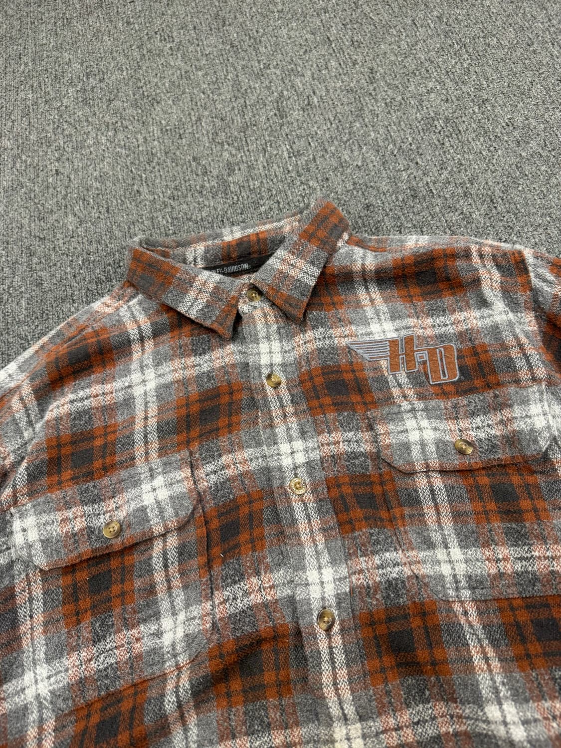 2XL)할리데이비슨 빈티지 자수 플란넬 체크 긴팔셔츠 상품이미지3