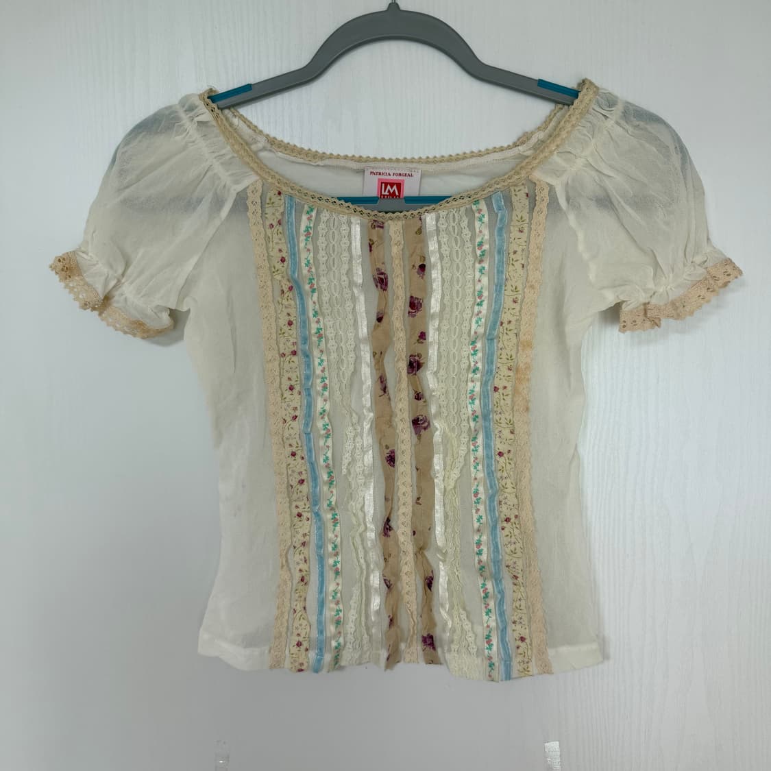 빈티지 패치 레이스 플라워 반팔 블라우스 상품이미지1