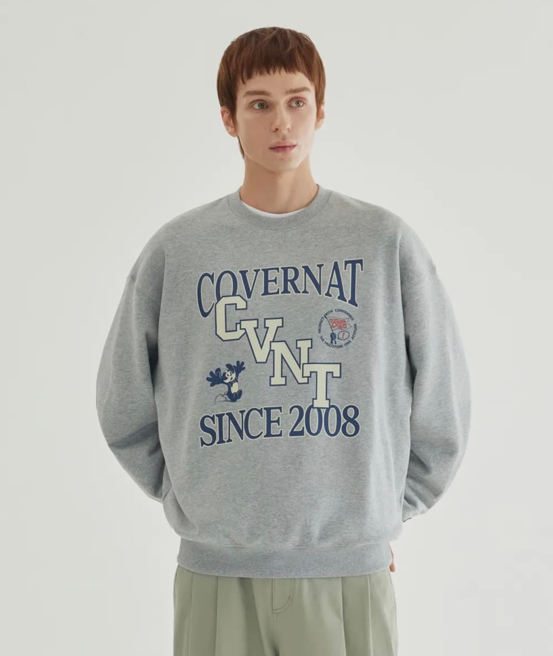 [새상품] L) 커버낫 CVNT 그래픽 맨투맨 멜란지 그레이 상품이미지1
