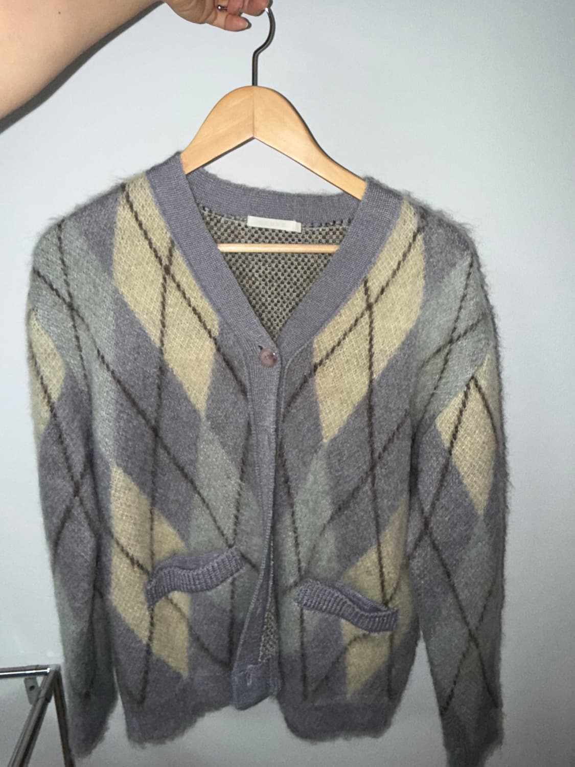 Grove 라벤더 아가일 니트 가디건 상품이미지1