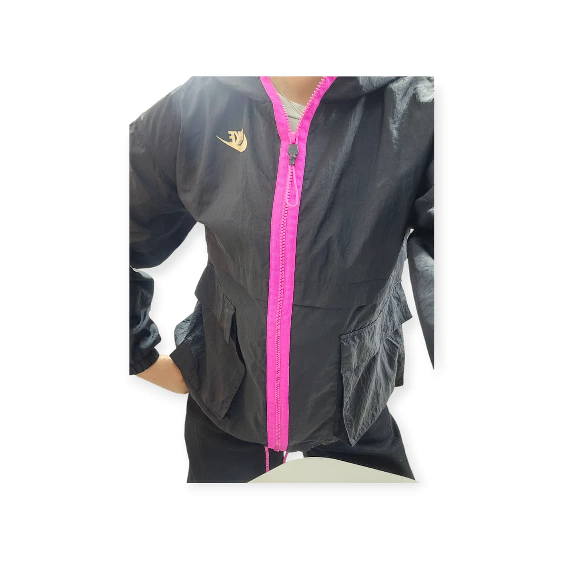 나이키 블랙 윈드브레이커 핑크 지퍼 후드 자켓 바람막이 상품이미지7