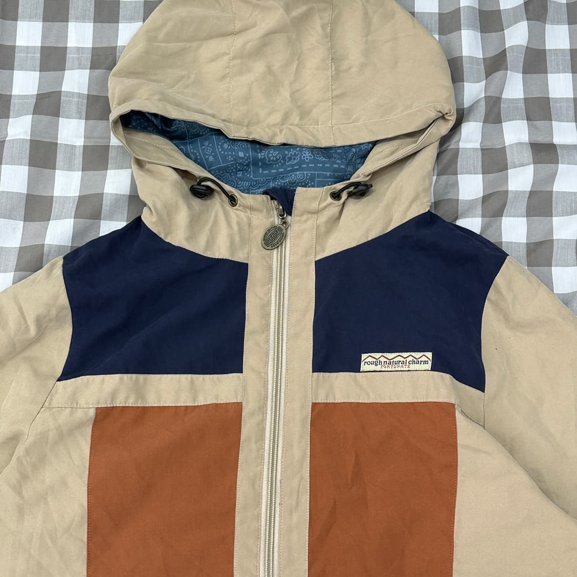 rough 아메카지 배색 아우터 바람막이 봄버 후드 자켓 히피 그런지 상품이미지4