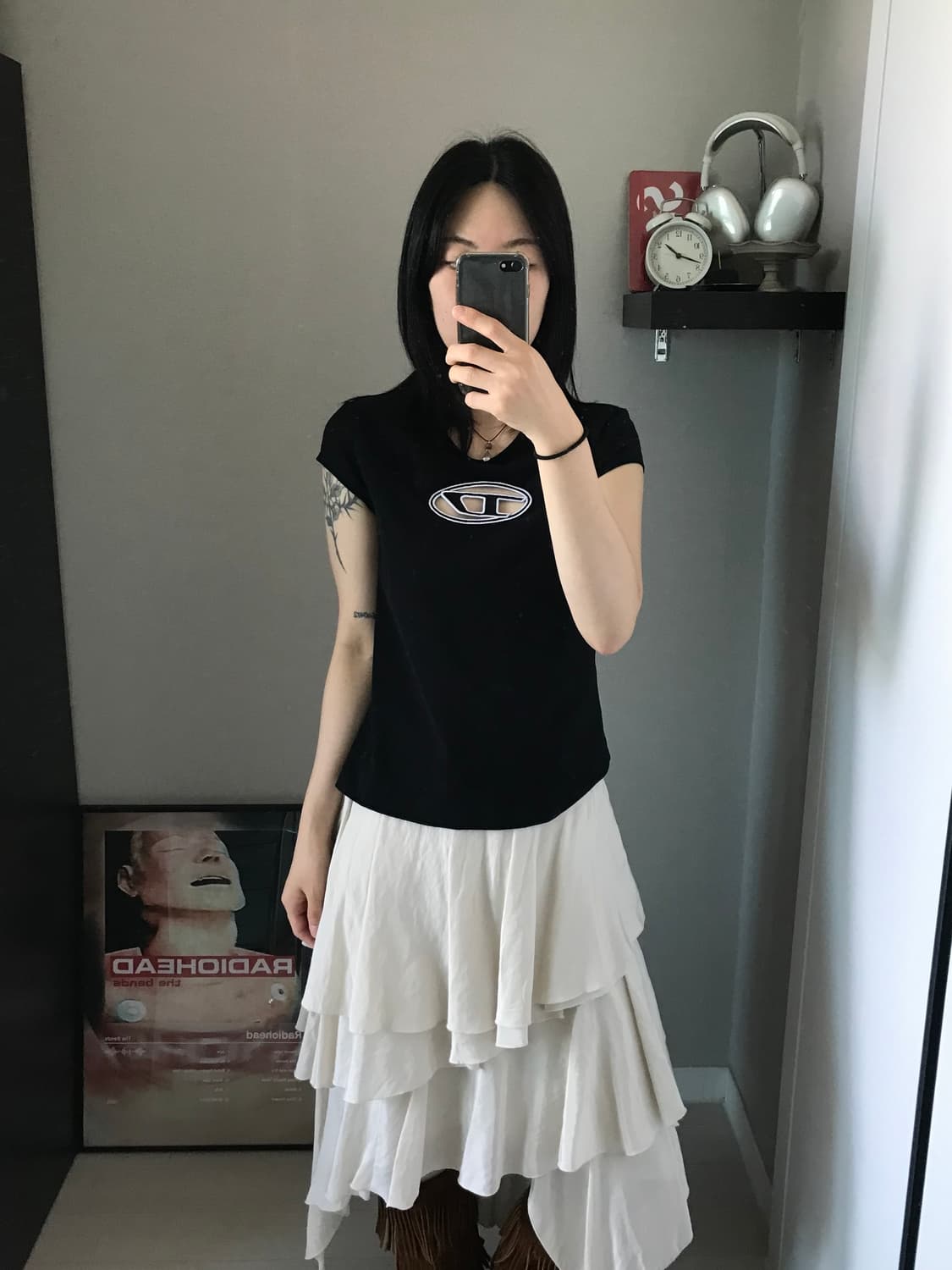(W) 디젤 T-안지 피카부 로고 티셔츠 블랙 상품이미지4
