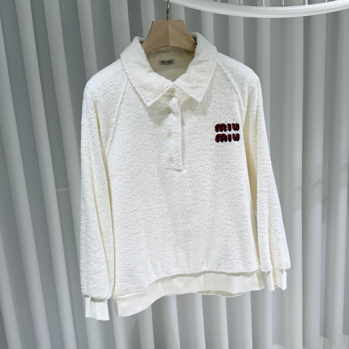 (A+/XS) / 미우미우 코튼 폴로 니트 화이트 상품이미지3