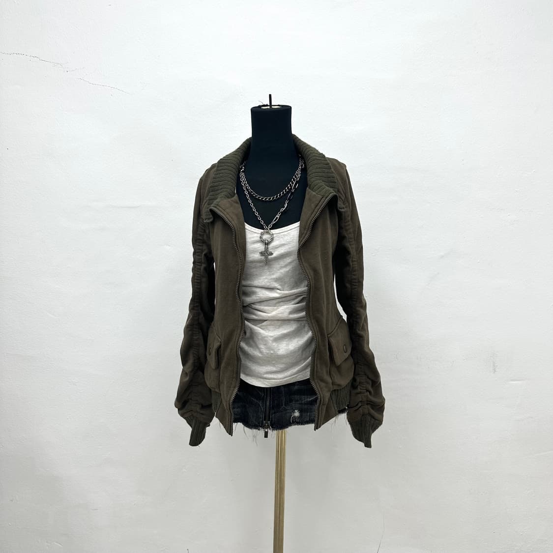 Khaki brown shirring detail jacket 상품이미지1