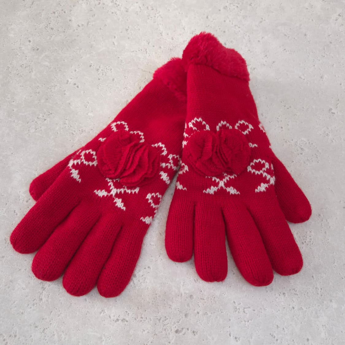 레드 로즈코사지 니트장갑 상품이미지1
