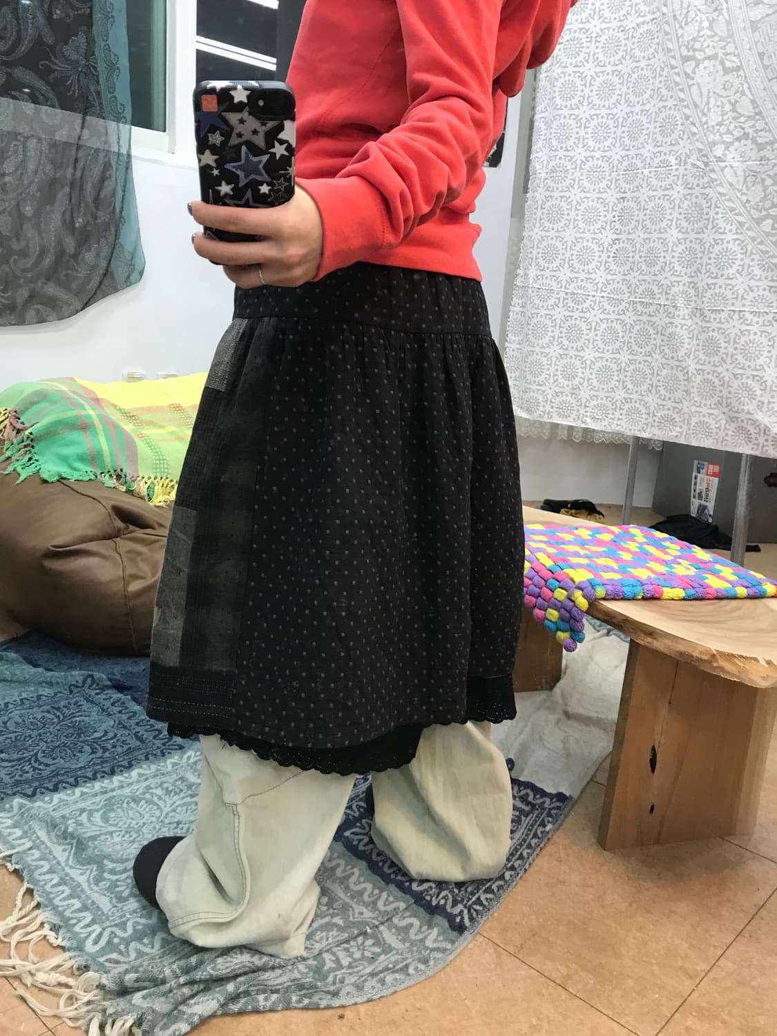 빈티지 도트 밴딩 패턴 디테일 미디스커트  상품이미지2