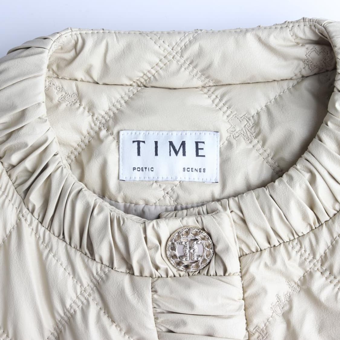 [S]타임 레더 퀼팅 패딩 노카라 숏 점퍼 재킷 가죽
 상품이미지6