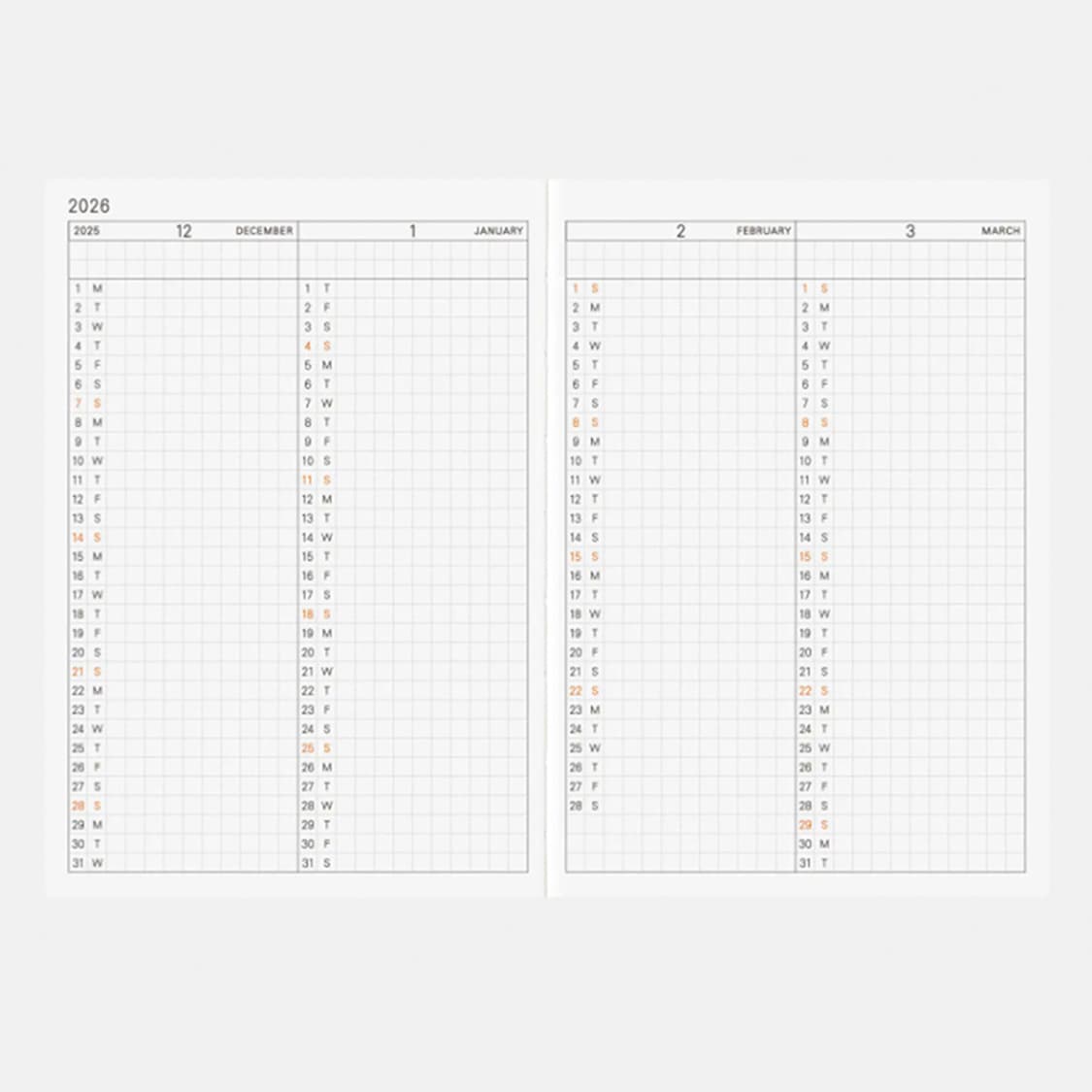 호보니치 2026 테쵸 데일리 플래너 A6 영문 상품이미지5