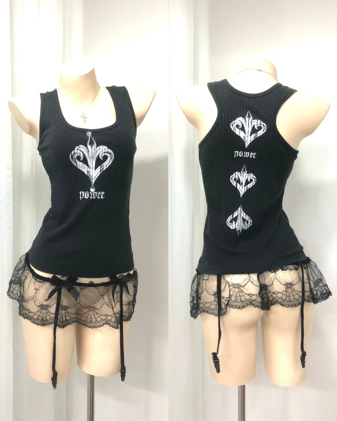 sky blue stone graphic ribbed tank top   상품이미지1