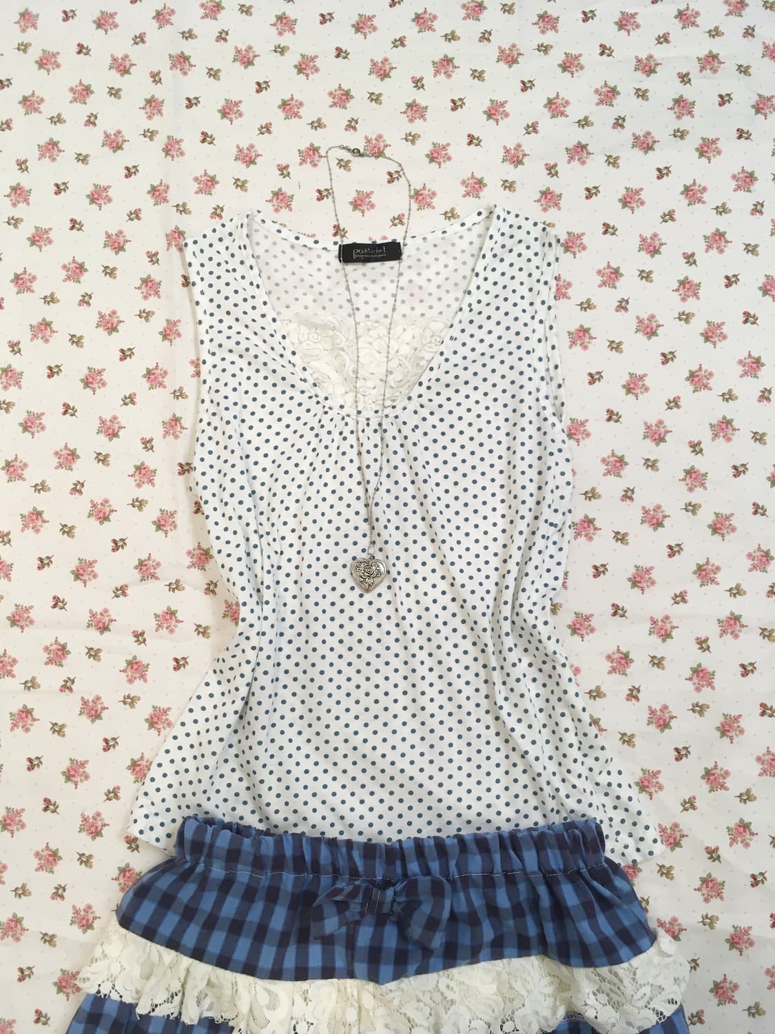 jpn vintage blue dot lace sleeveless 상품이미지1