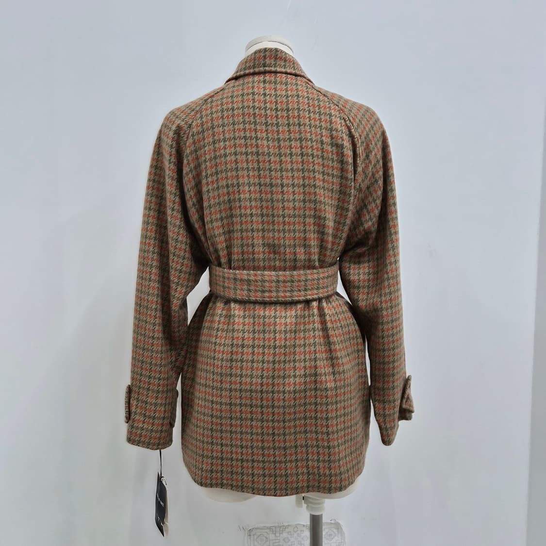오렌지 카키 하운드투스 체크 울 벨티드 숏코트 상품이미지3