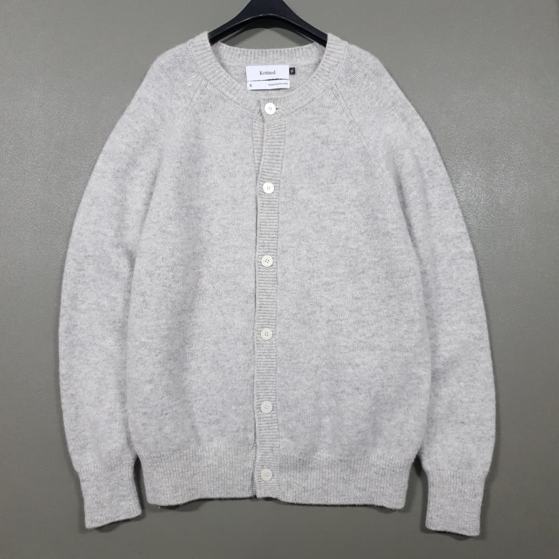 XL) 니티드 쉐기독 울 100% 라운드 니트 가디건 멜란지 그레이 상품이미지3