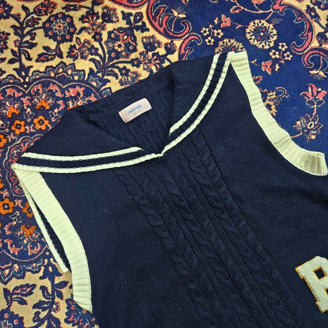 로라로라 세일러 배색 네이비 베스트 니트 Free 상품이미지4