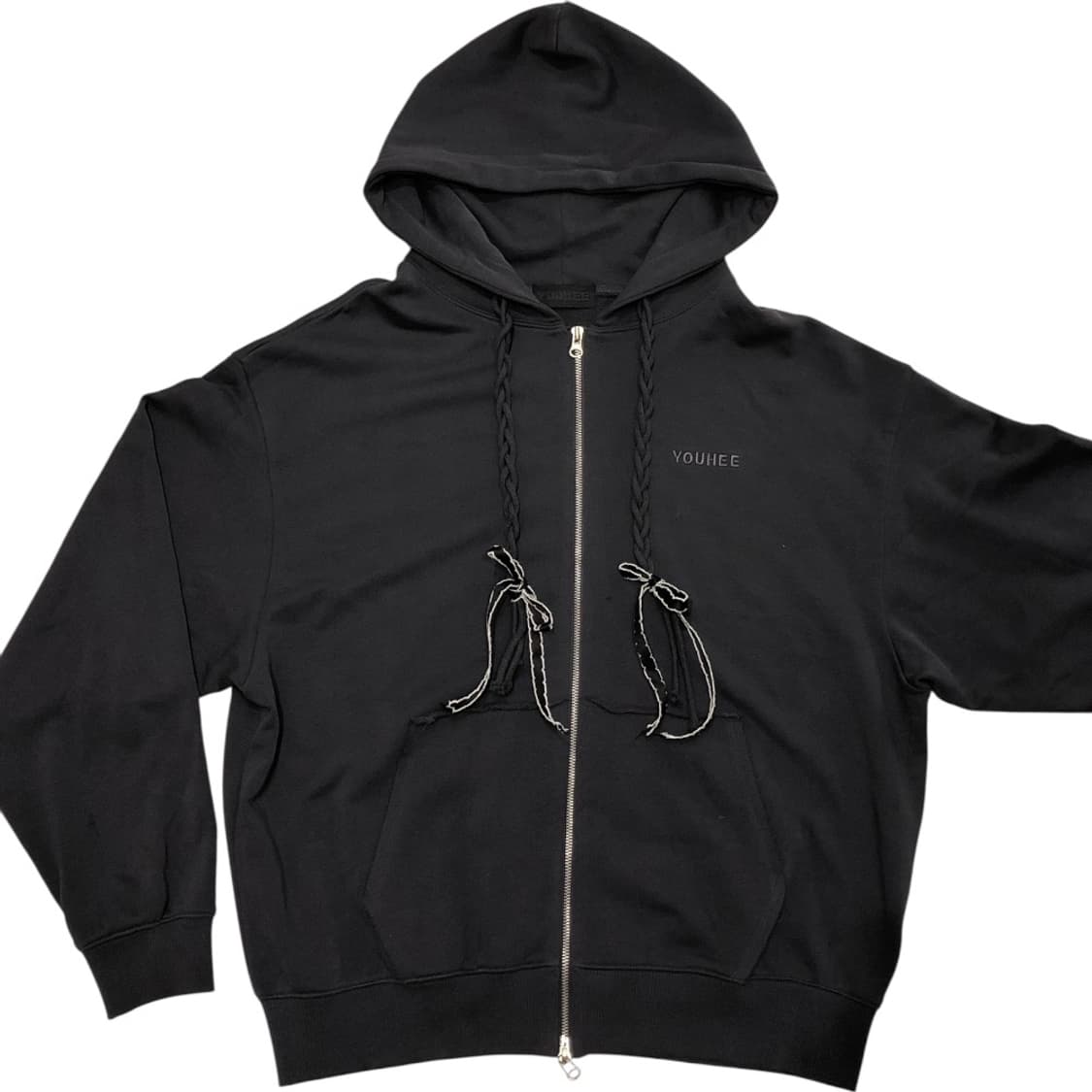 ribbon detail hood zip-up charcoal 상품이미지2