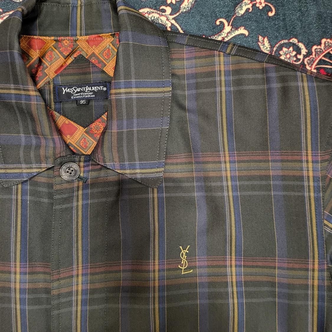 90s YSL입생로랑 체크 블루종 (95) 상품이미지4