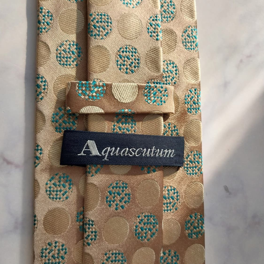 아쿠아스큐텀 실크 베이지 도트 패턴 넥타이 9.2cm A+등급 K1957 상품이미지9