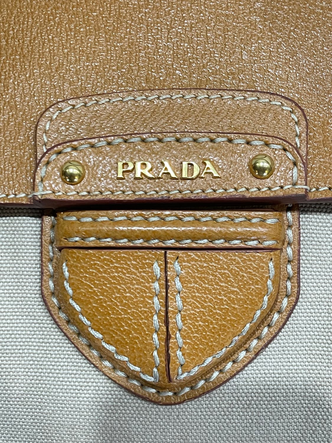 프라다 가죽 캔버스 토트백 베이지/브라운 정품 상품이미지5