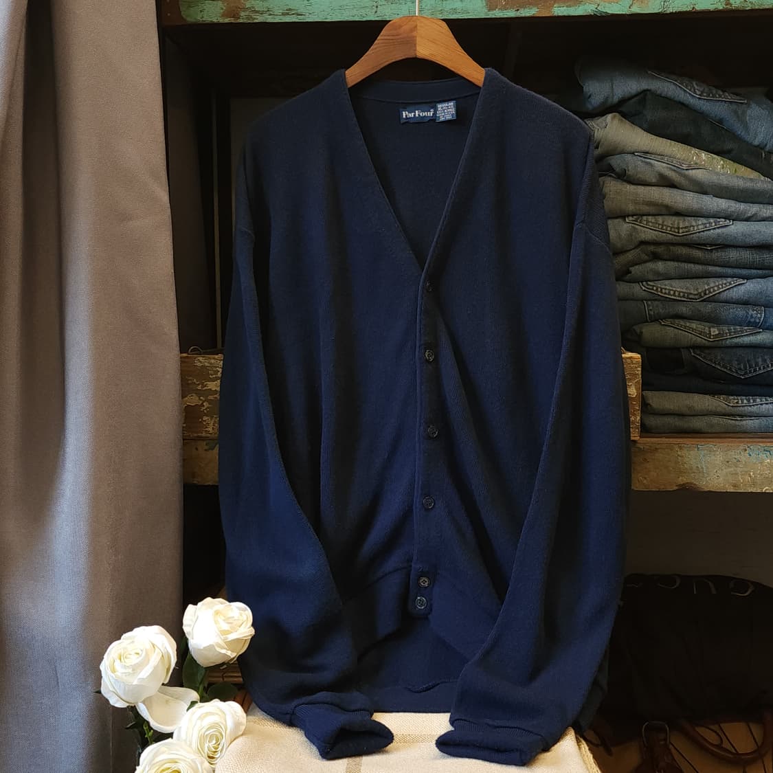 90s 빈티지 가디건 브이넥 가디건 버튼 클로져 네이비 xl 상품이미지2