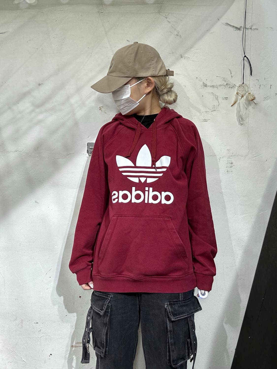 아디다스 버건디 화이트 빅 로고 오버핏 후드티 105 상품이미지2