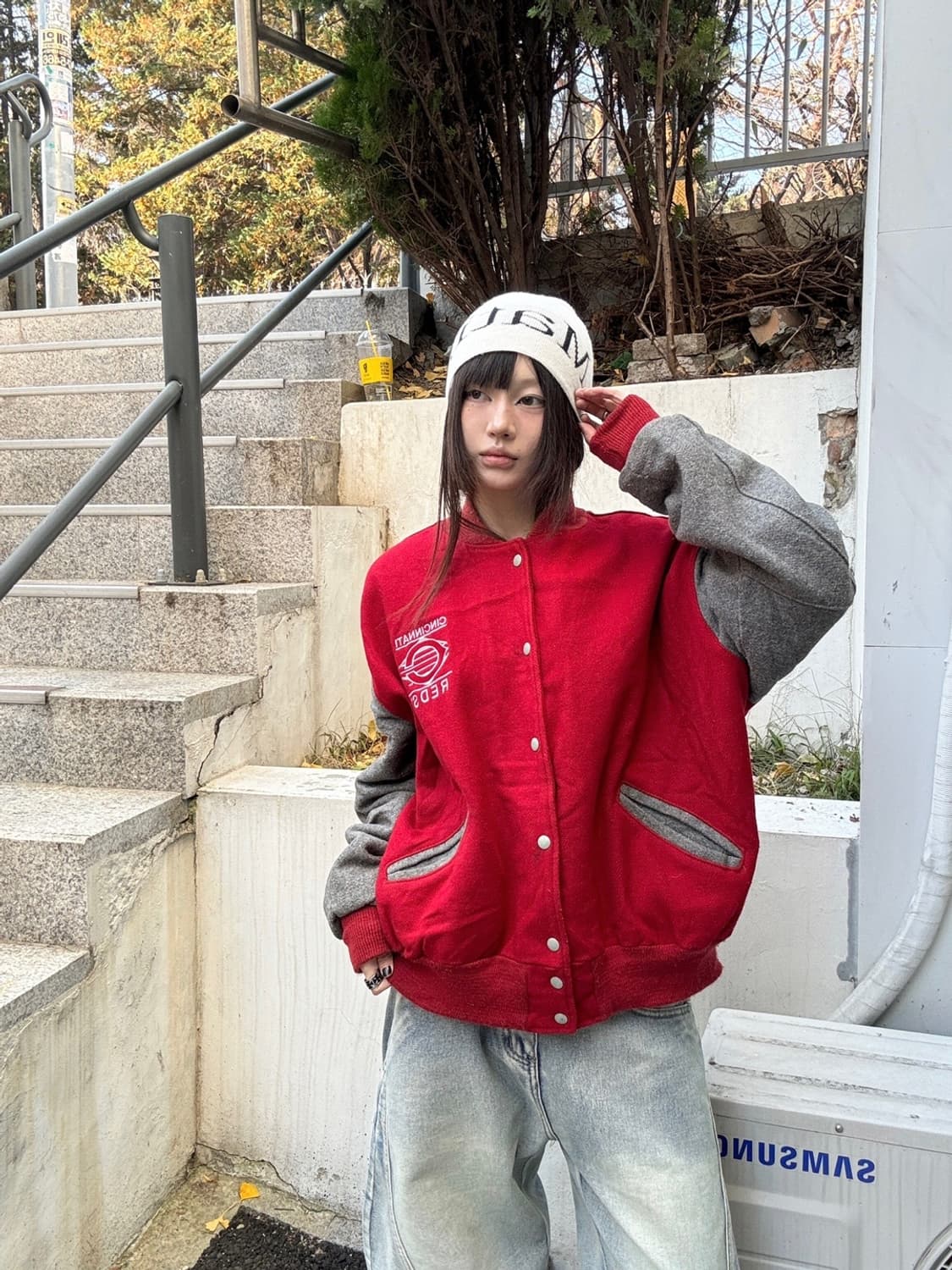 90s 올드스쿨 DeLONG 레드 스타디움 자켓 상품이미지1