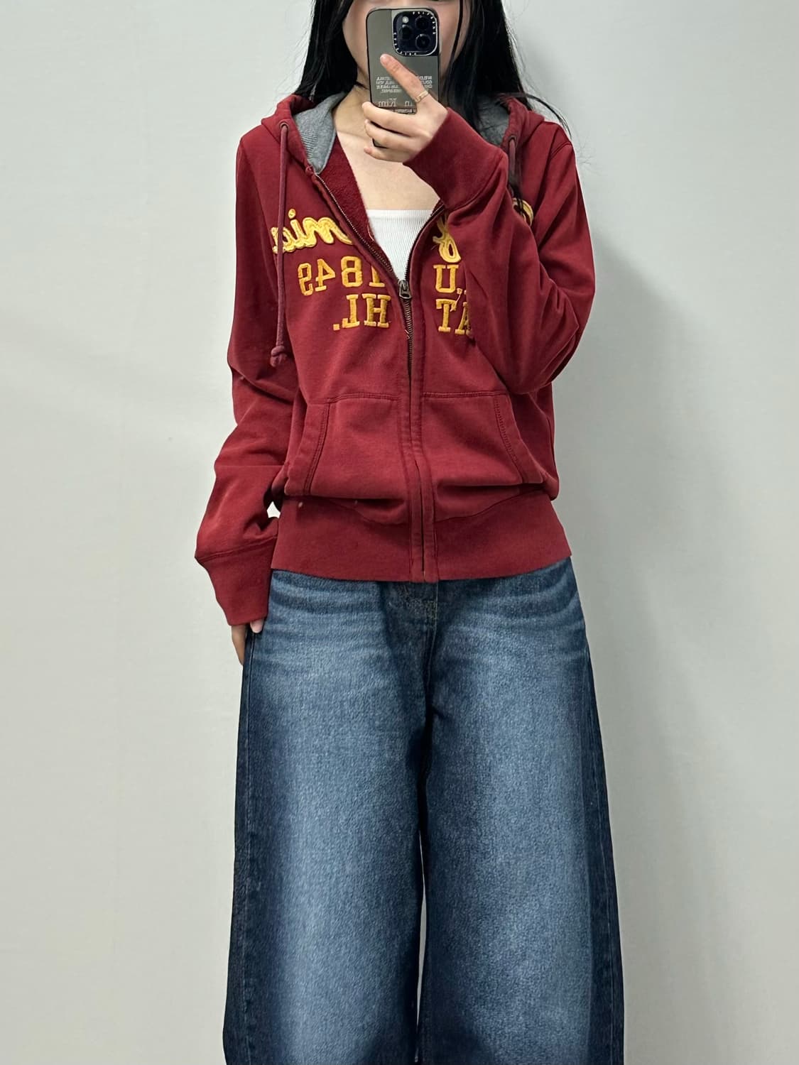 후아유 y2k 와투케 버건디 후드집업 상품이미지1