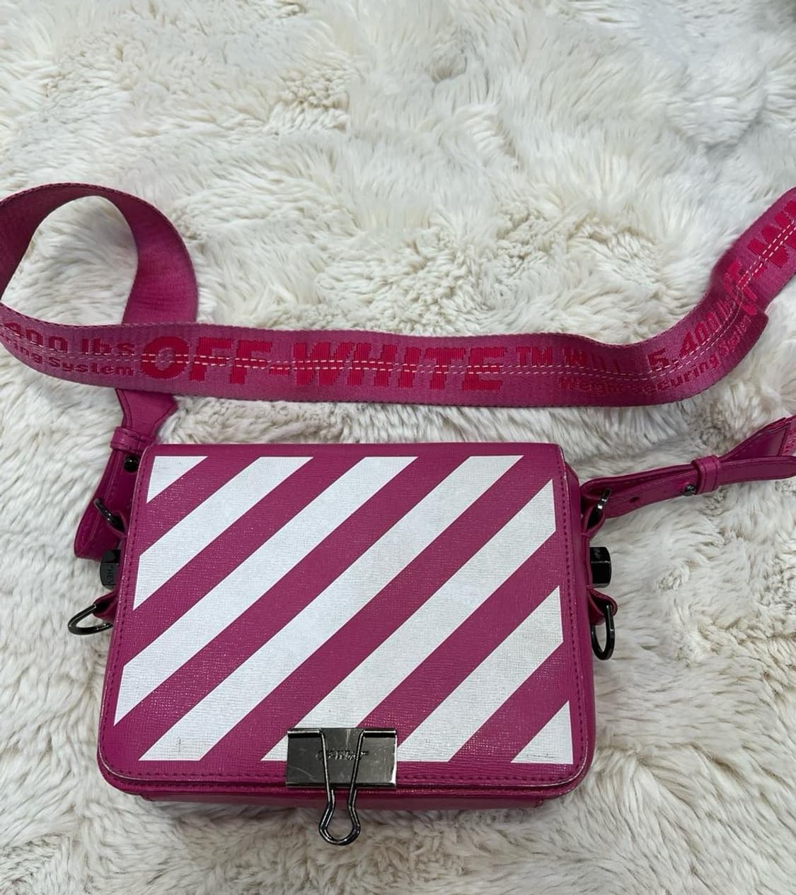 [정품] 오프화이트 디아고날 스트라이프 핑크 크로스백 풀구성 상품이미지1