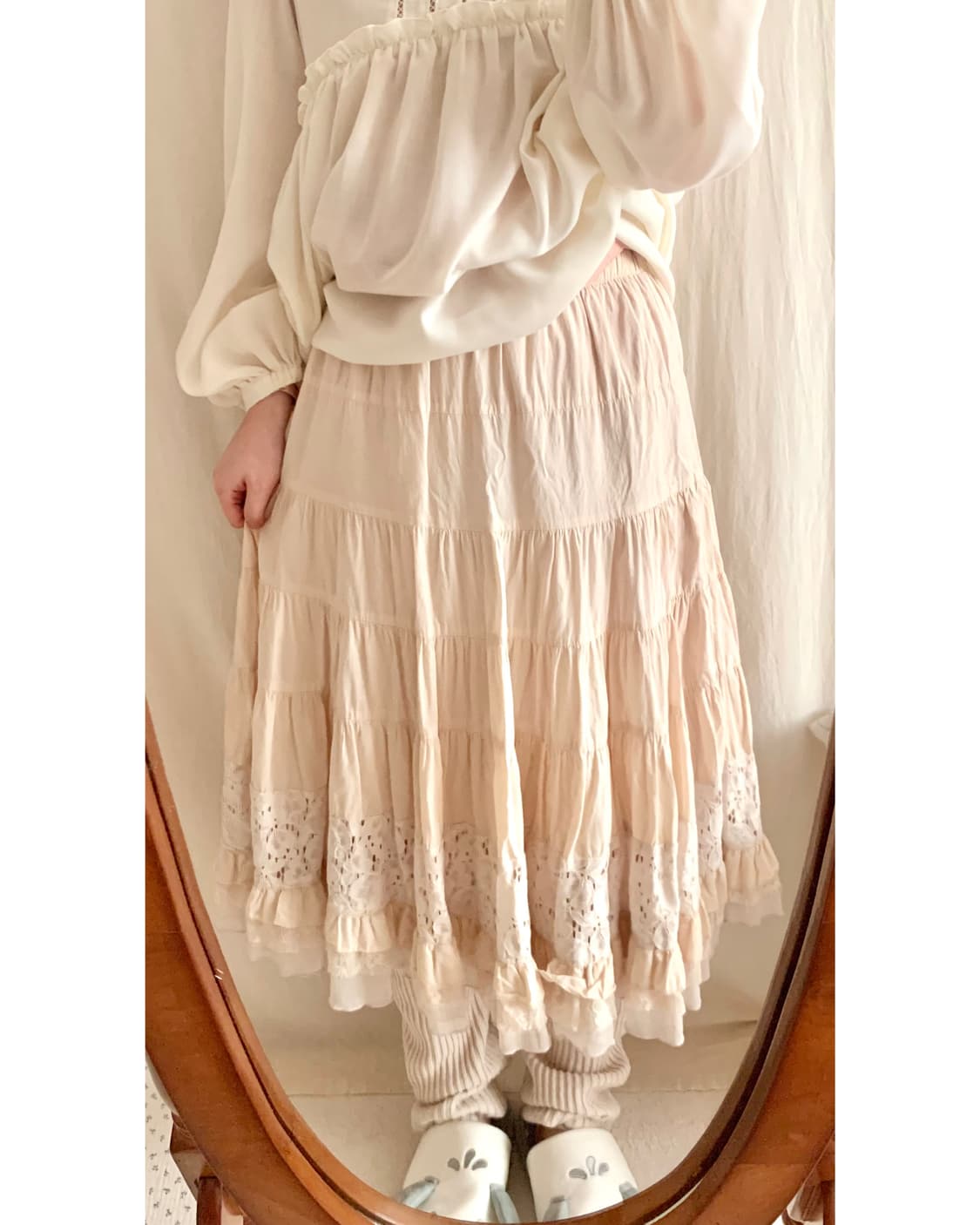 복숭아핑크 레이스 롱스커트 상품이미지4