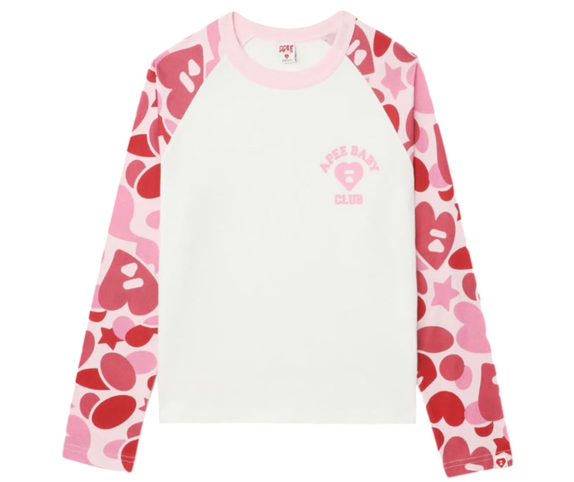 베이프 카모 래글런 롱슬리브 티셔츠 핑크 상품이미지1