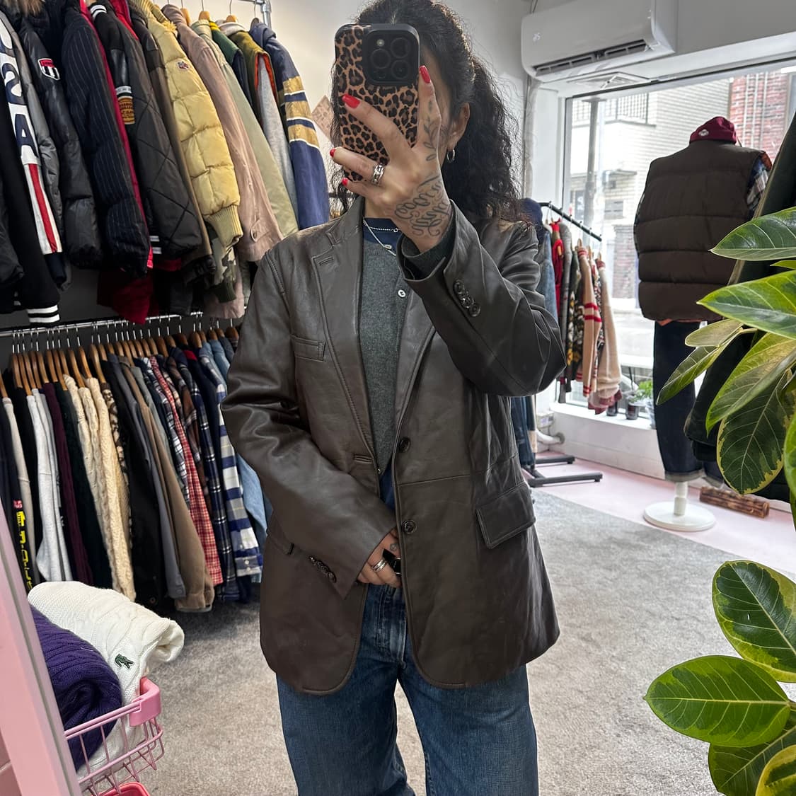 빈티지 브라운 양가죽 싱글 블레이저 자켓M 상품이미지2