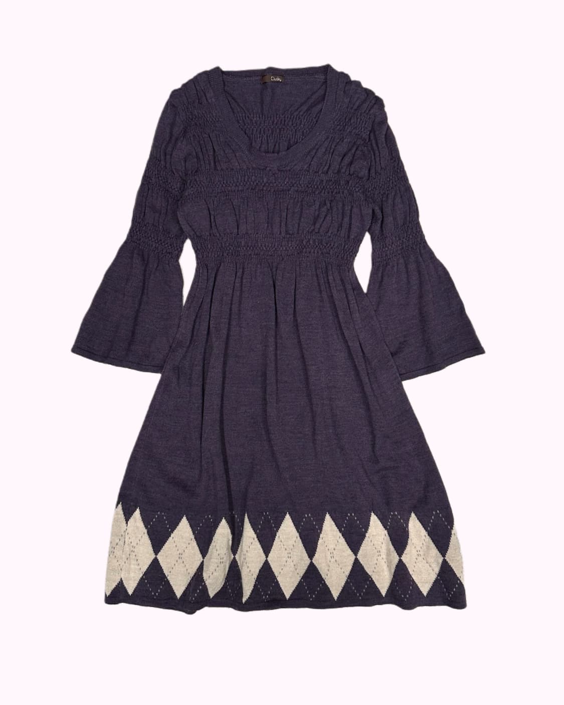 purple shirring argyle knit dress 상품이미지1