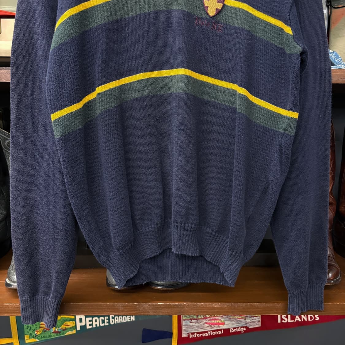 90s 폴로 랄프로렌 브이넥 스트라이프 코튼니트 쉴드패치 N520 상품이미지4