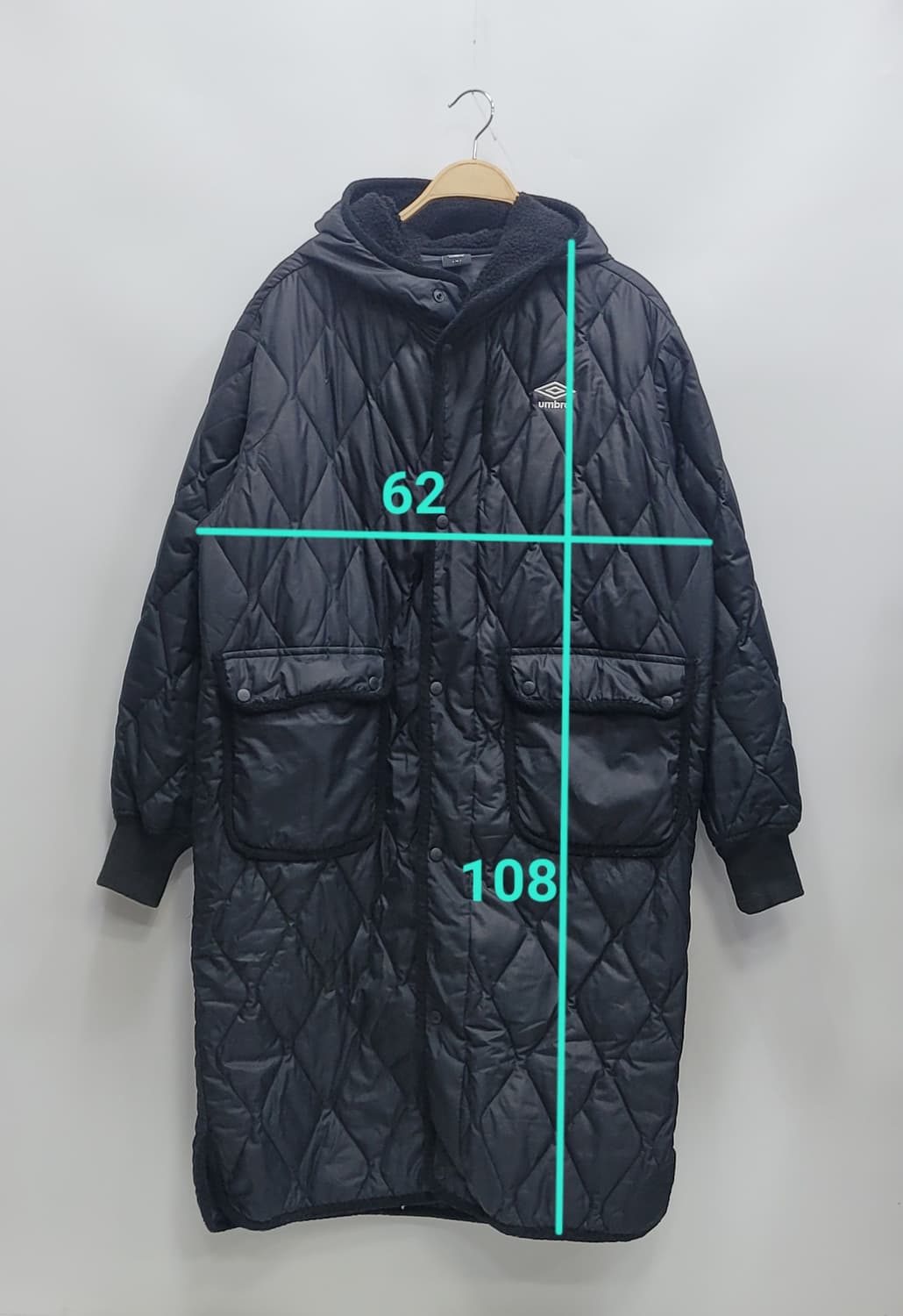 UMBRO 23FW 엄브로 퀼팅 후디 롱 자켓 / 공용 90 (S) 블랙 상품이미지10