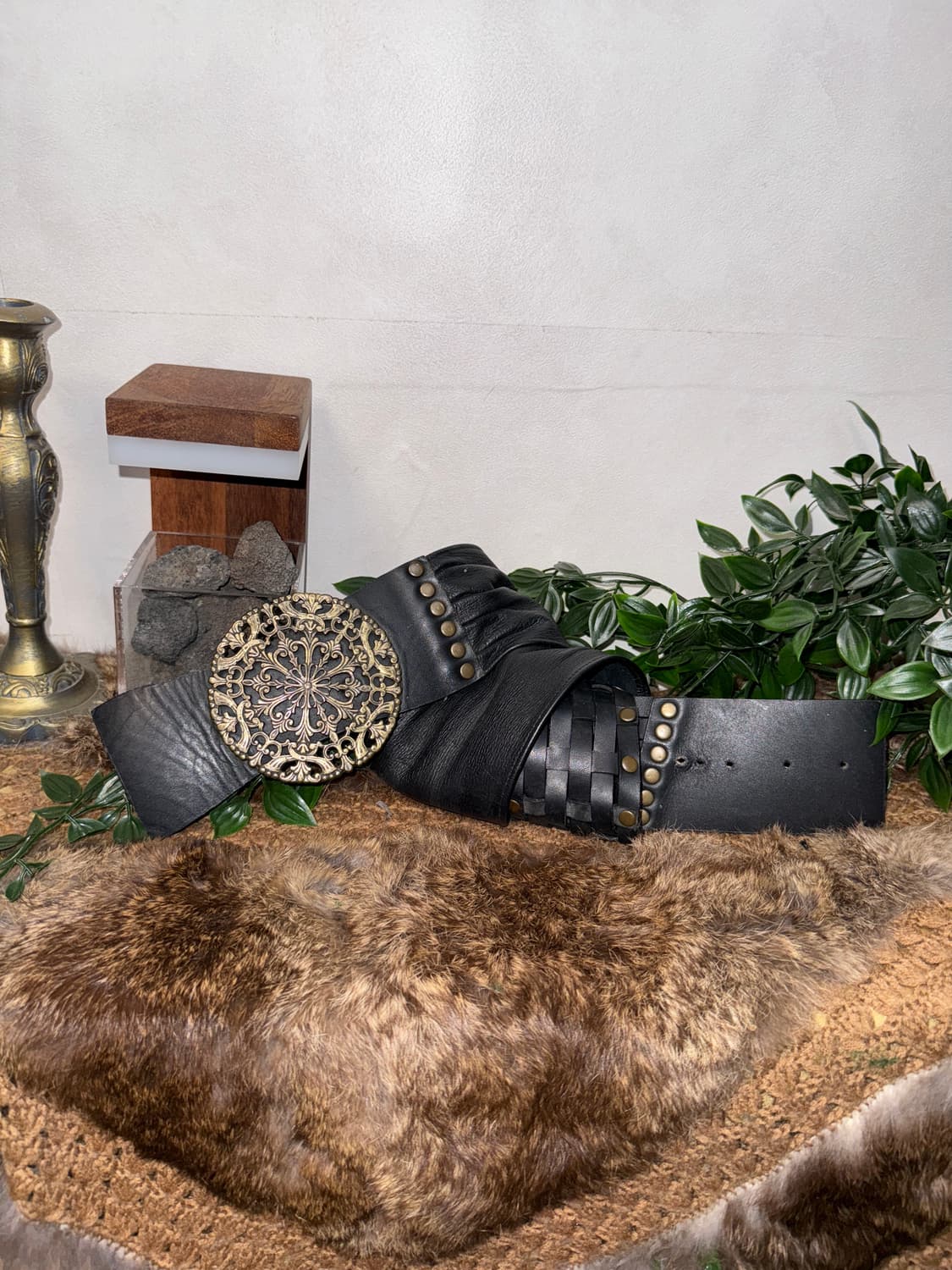 Black bold oriental stud buckle belt 상품이미지1